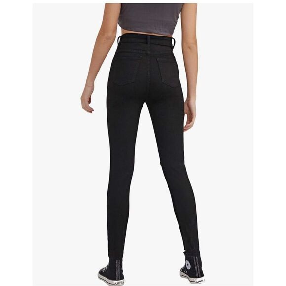 NEW High Waisted Stretch Ripped Skinny Jeans Distressed Denim Black 26W - Picture 2 of 6
